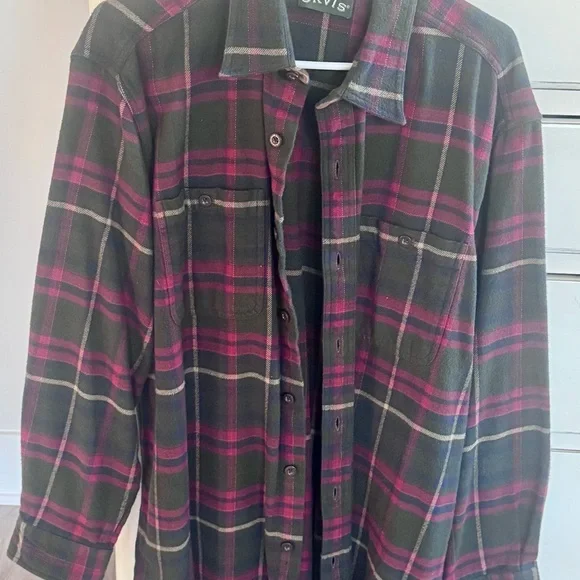 Orvis Men's Plaid Shirt - Green and Pink - Picture 2 of 3
